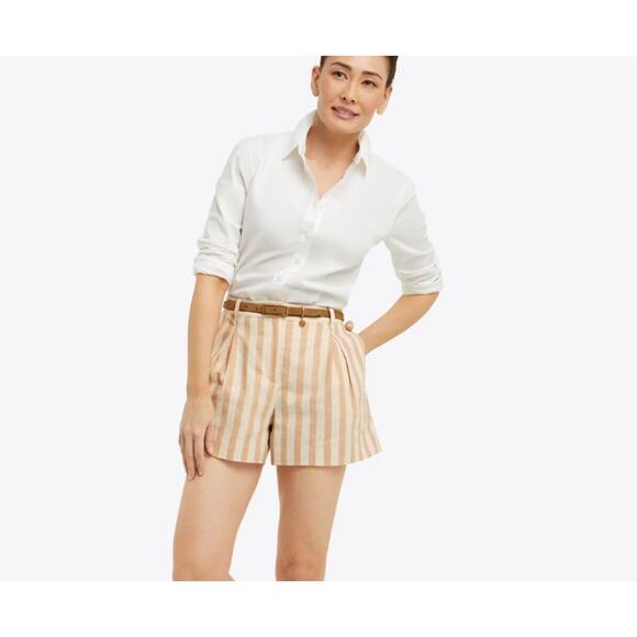 Draper James Everyday Shorts Awning Stripe Camel Lightweight Linen Blend Size 4 - Picture 1 of 11